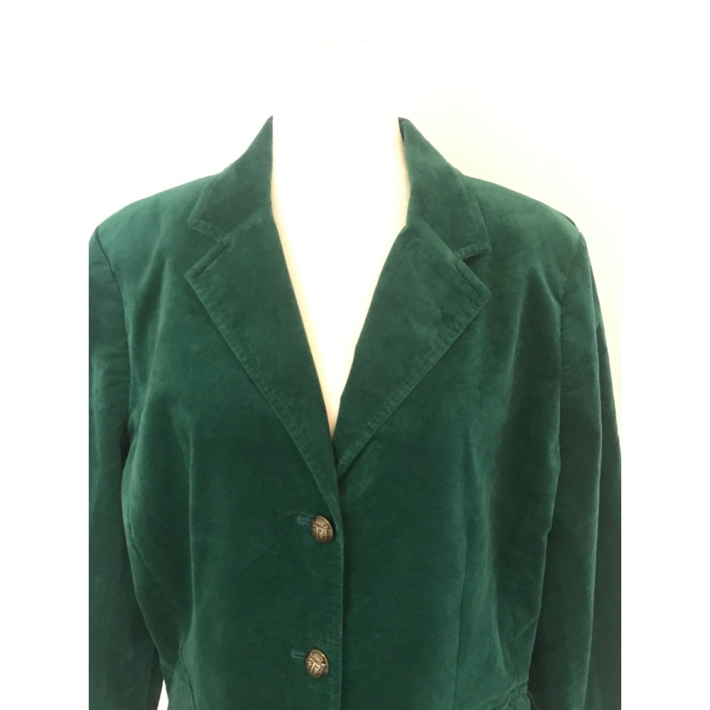 Talbots Emerald Green Velvet Four Button Blazer w/Lining Size 16 Luxury Jacket - Picture 2 of 10